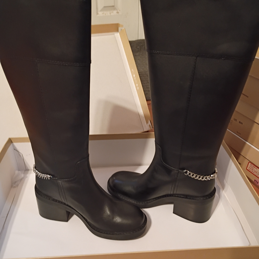 Michael Kors Carlisle Black Leather Riding Boot sz 8.5 WIDE CALF!!💜
